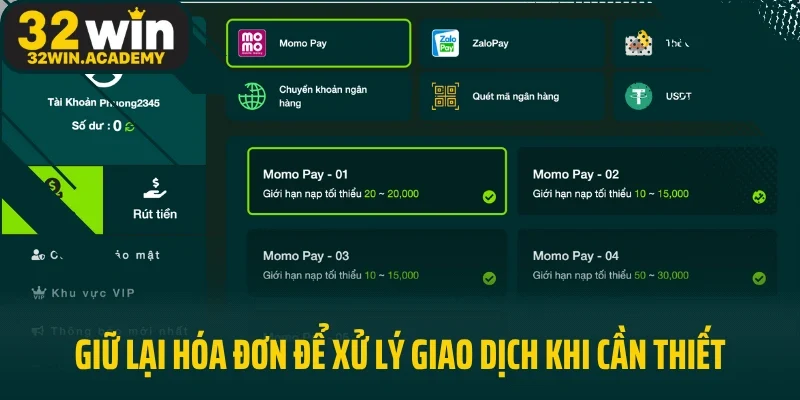 Giữ lại hóa đơn để xử lý giao dịch khi cần thiết
